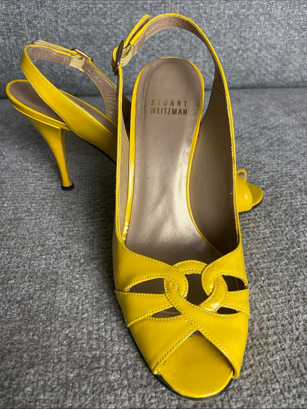 Stuart Weitzman Bright Yellow Patent Slingback Heels size 6